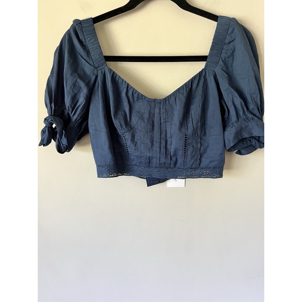 Lovers + Friends Blue Cotton Blouse Top Revolve Cropped Size Small S
